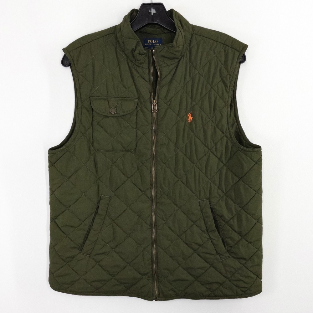 Polo Ralph Lauren Kids XL 18-20 Quilted Puffer Vest Olive Green Full Zip